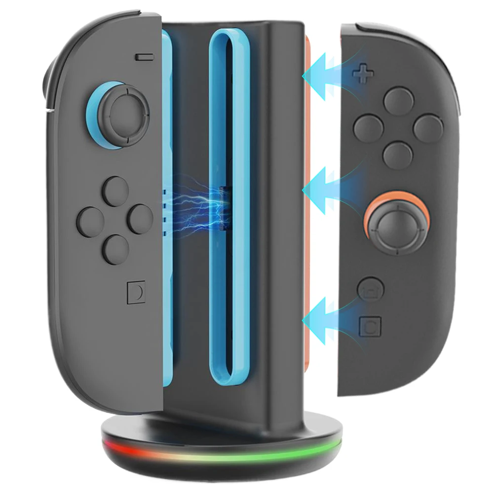 SW2051 For Nintendo Switch 2 Joy-Con Magnetic Charger Stand 4 Controllers RGB Lights Charging Dock Station Gaming Accessories