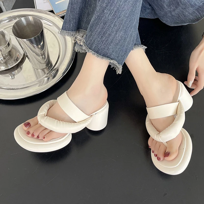 ZOKI Clip Toe Super High Heels Sandals Women Pu Leather Yollow Non-slip Flip Flops Woman Round Heel Platform Sandalias Mujer