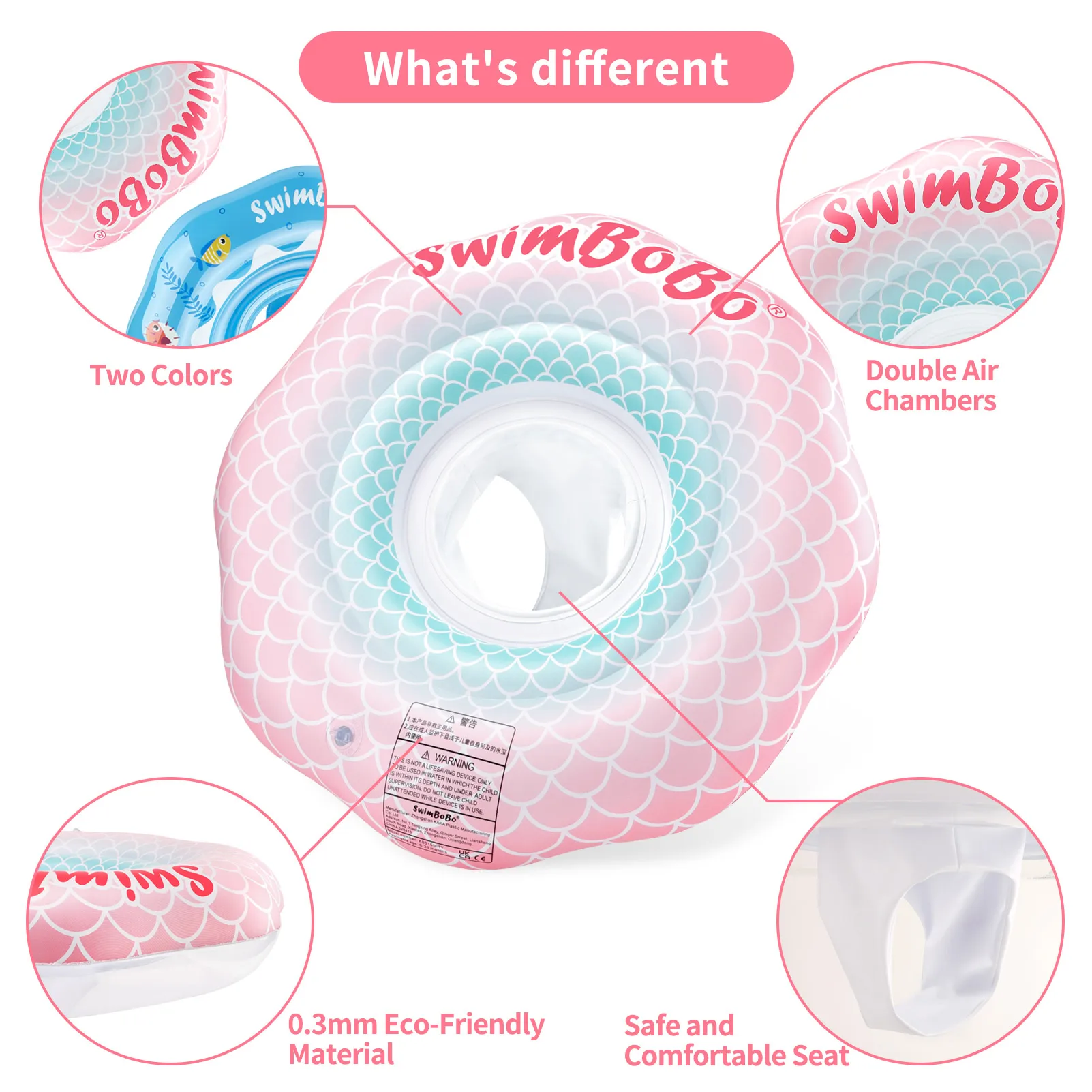 Swimbobo Baby Beauty Mermaid Floating Ring Girl Water Toy Children PVC Inflatable Swimming Seat Rings For Pool Summer Portable 5