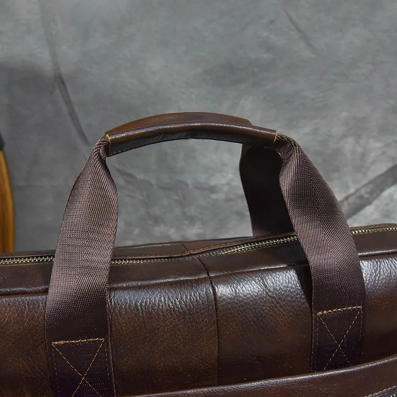 Genuine Leather Briefcase Bag for 15.6 inch laptop computer bag cowskin handbag for men male leather crossbody shoulder bag 3