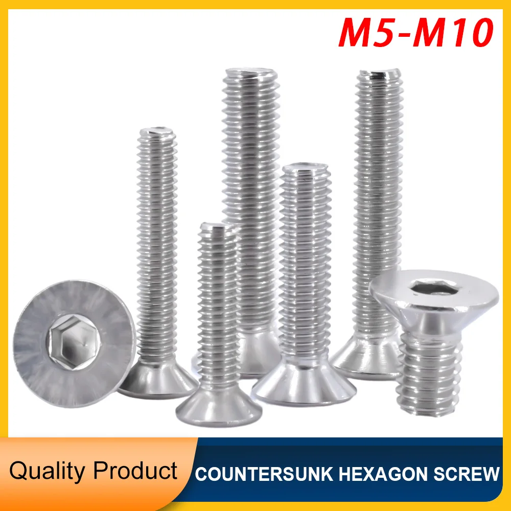 M5 M6 M8 M10 304 Stainless Steel Countersunk Hexagon Hex Socket Head Screw Flat DIN7991 Bolts Allen Furniture Screws 3/5/7/10pcs