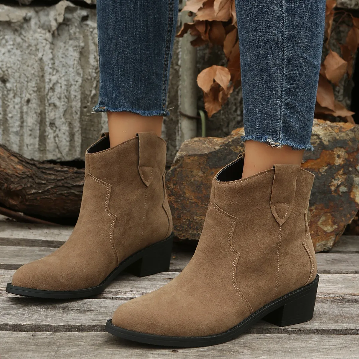 Botas Chelsea clásicas para mujer, botines de gamuza auténtica con punta puntiaguda y tacón cuña, botas de vaquero cómodas y sencillas para invierno - AliExpress