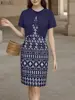 ZANZEA 2025 Elegant Chic Lace Patchwork Women Dress Bohemian Ethnic Print Short Sleeve Fitted Waist Knee-Length Dresses S-3XL
