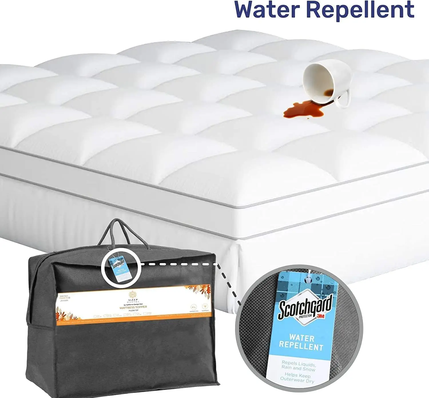 Full Size Cooling Bed Mattress Topper-Pillow-Top Thickness,Soft Cotton Fabric, Breathable & Plush Quilted Down Fill,Deep