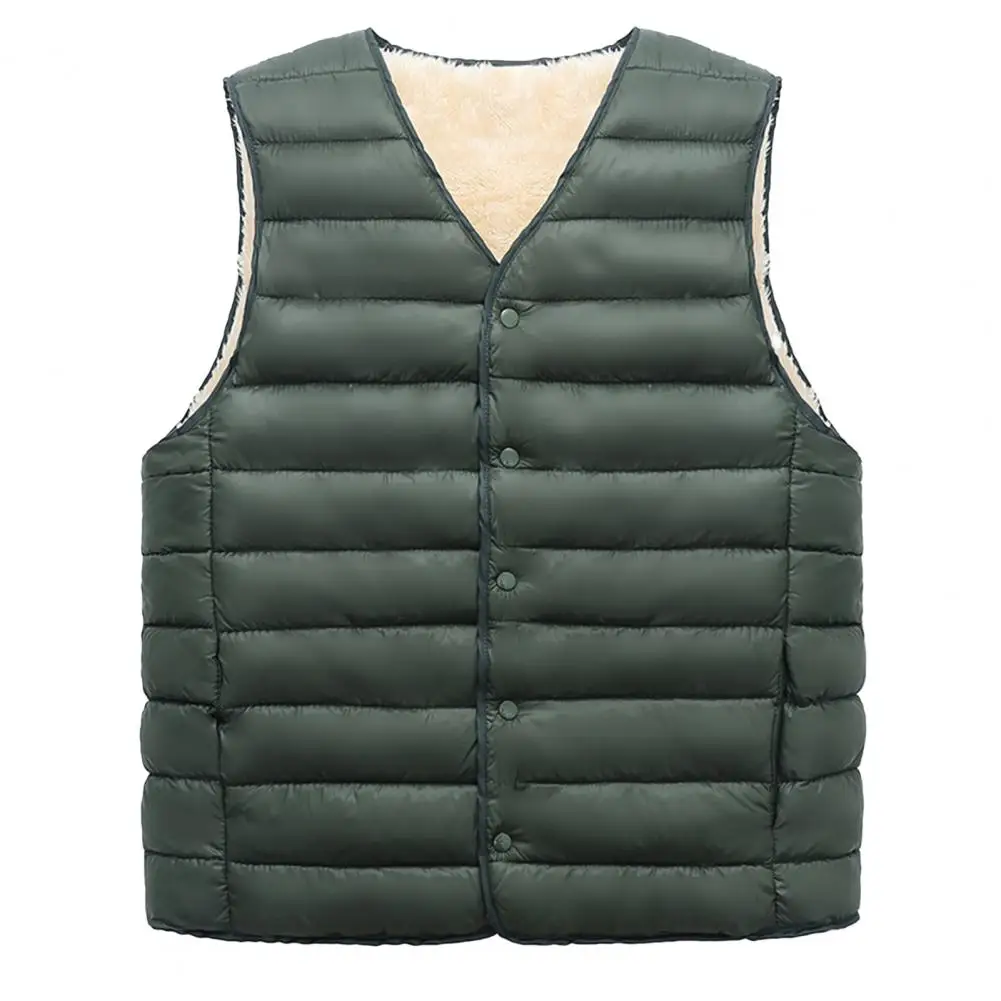 thumbnail image 1 of Chaleco de invierno para padre, ropa de abrigo acolchada de felpa lisa de un solo pecho, sin mangas, a prueba de frío, chaleco de algodón de talla grande para exteriores, 1 of 5