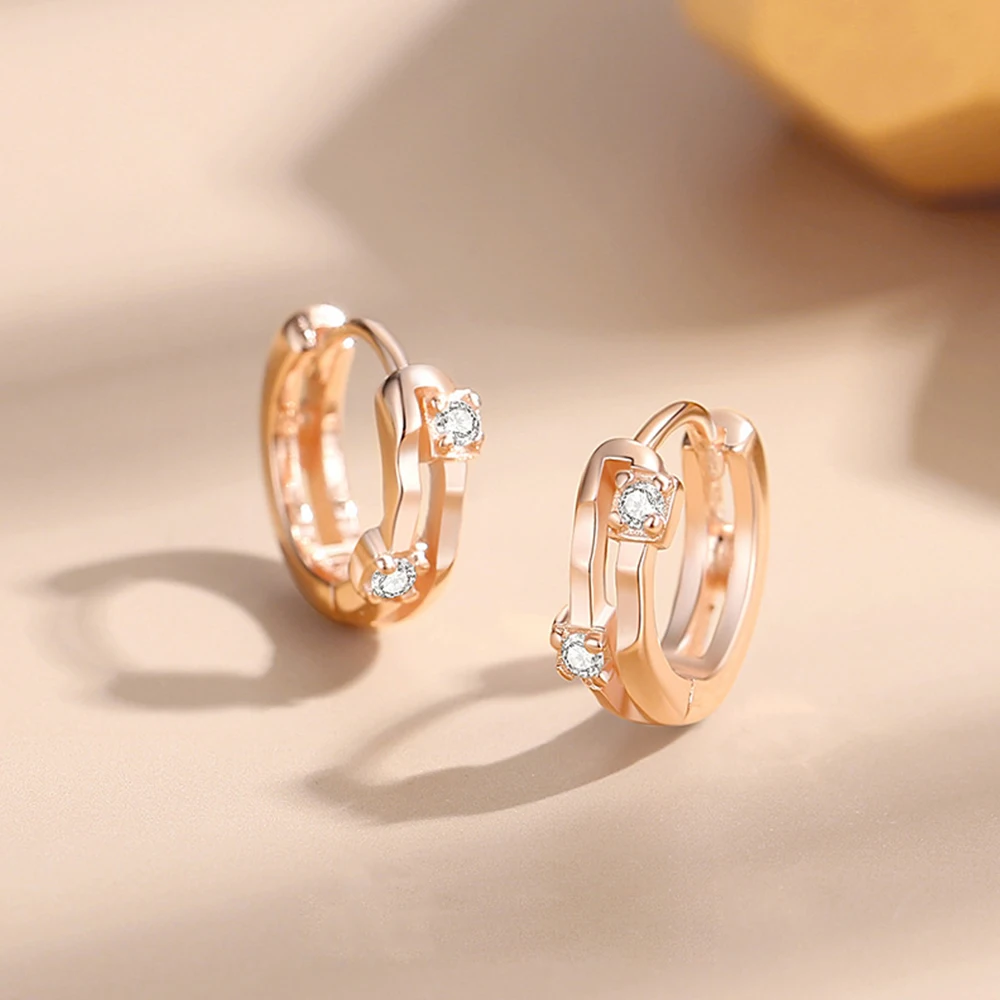 Hollow Out Zircon Hoop Earrings 925 Sterling Silver Cubic Zirconia Small Hoops Earring S925 CZ White Rose Gold Plated Ear Rings