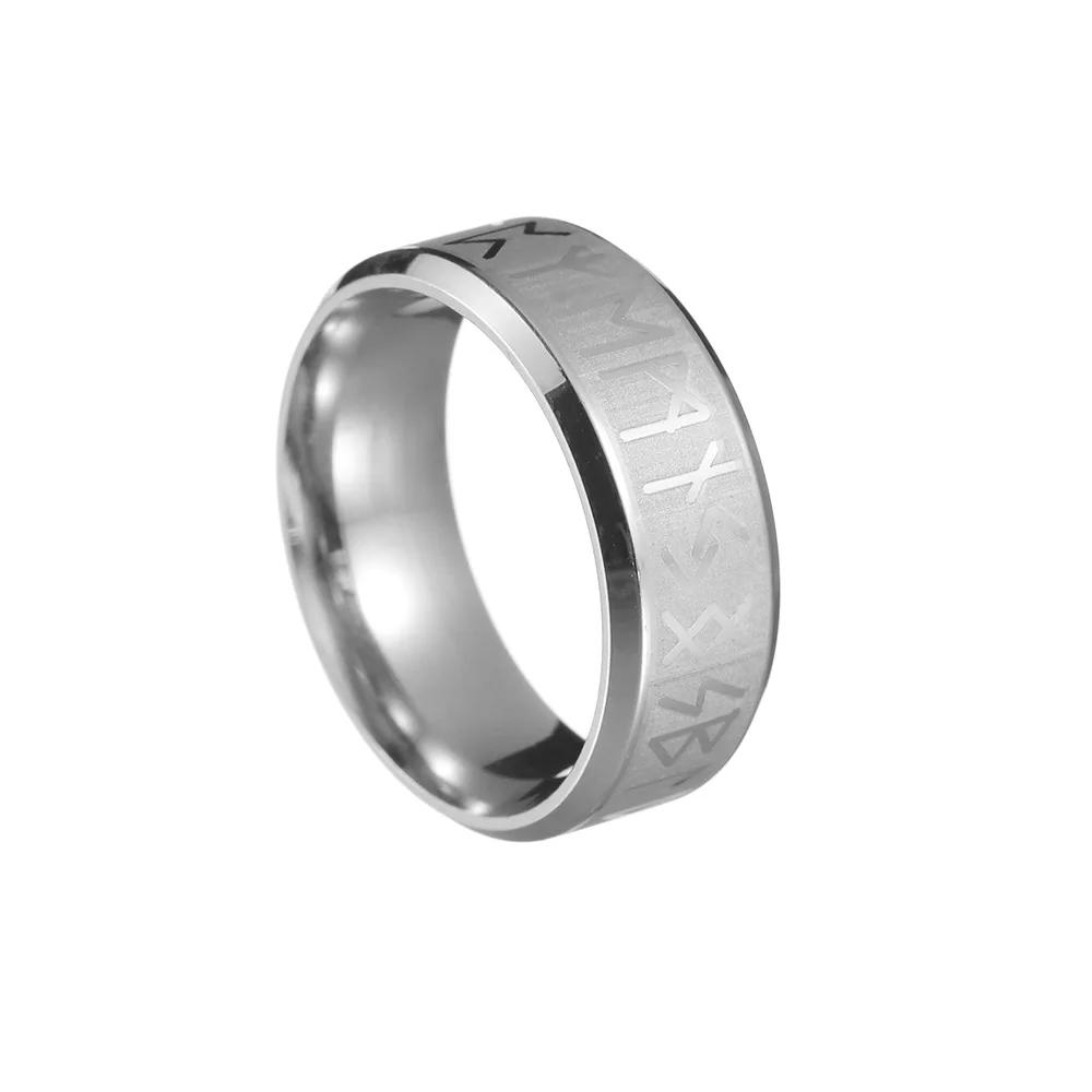 Vintage Norse Rune Stainless Steel Ring - Punk Style Amulet Jewelry