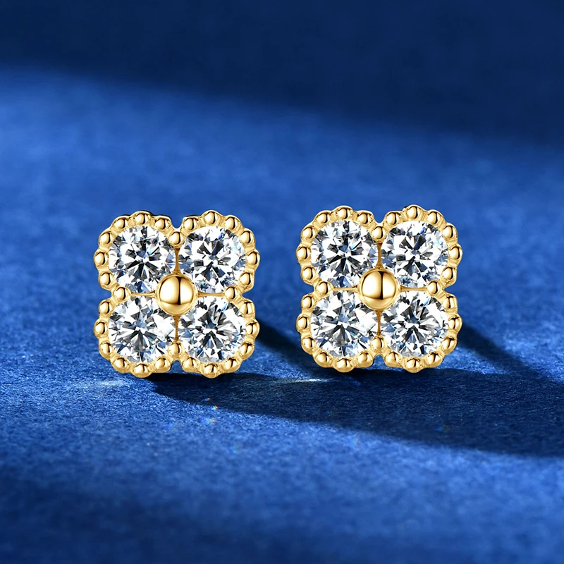 18k Gold Plated 925 Silver 3mm Moissanite Necklace Earrings Bracelet Sets 3 In 1 Clover Flower Charm Jewelry Set for Women Gift 5
