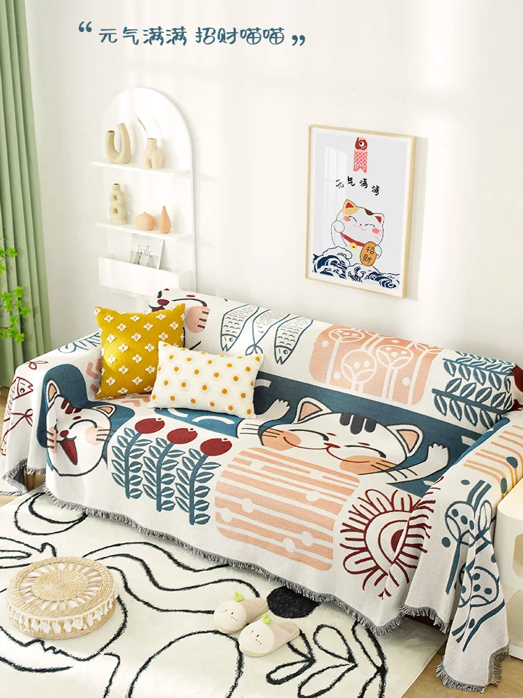 

3D Cartoon Cat Printed Sofa Cover Cloth, Universal Couch Towel Blanket, Dust Proof Sofa Cushion Cover, Blanket, Decor