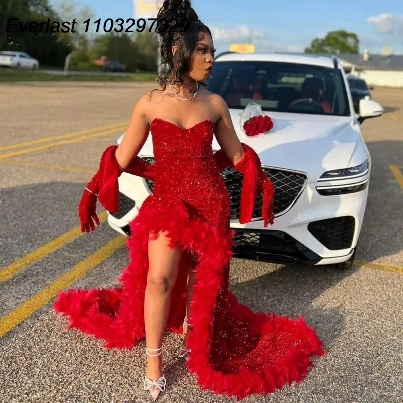 EVLASTSparklyRedMermaidPromDressForBlackGirl2024Sweetheart