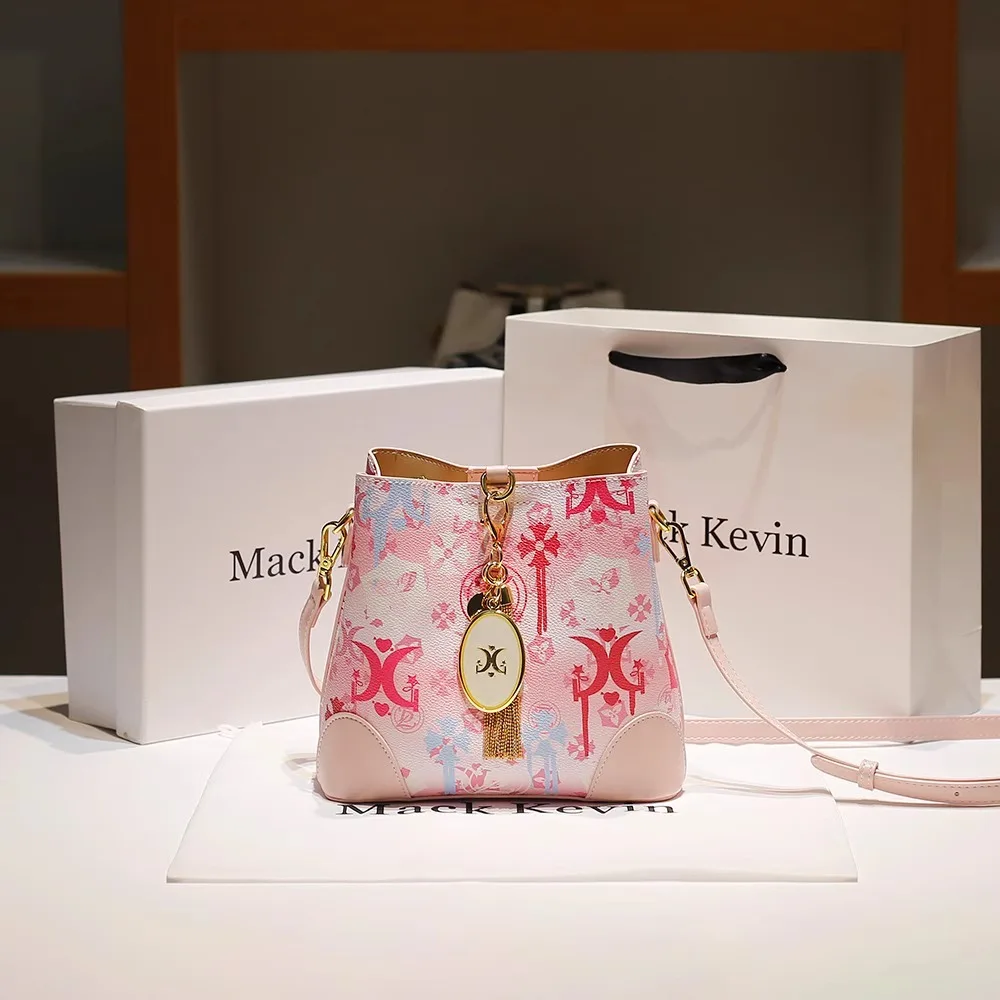 2024 New and Beautiful Handheld Bucket Handbag with Flower Printing Women's Popular and Luxury Shoulder Bag for Party