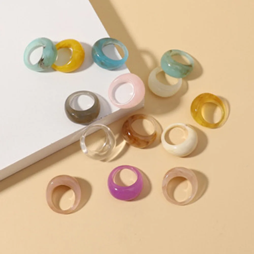 Korean Acrylic Rings Women Big Kpop Finger Ring Girls Punk Resin Ring Fashion Jewelry