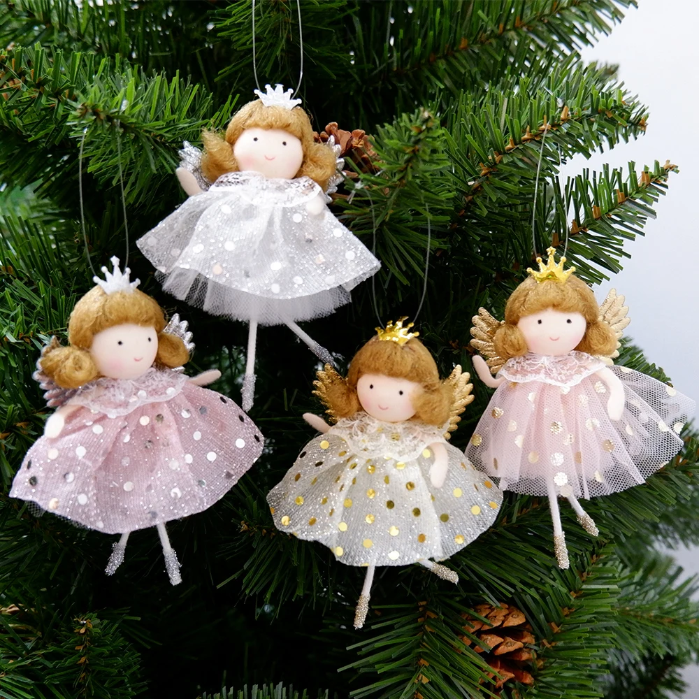 Angel Doll Toy Christmas Hanging Pendant Ornaments Decorative Crafts with Wing Home Decorations Decor Birthday Gift Kids Navidad