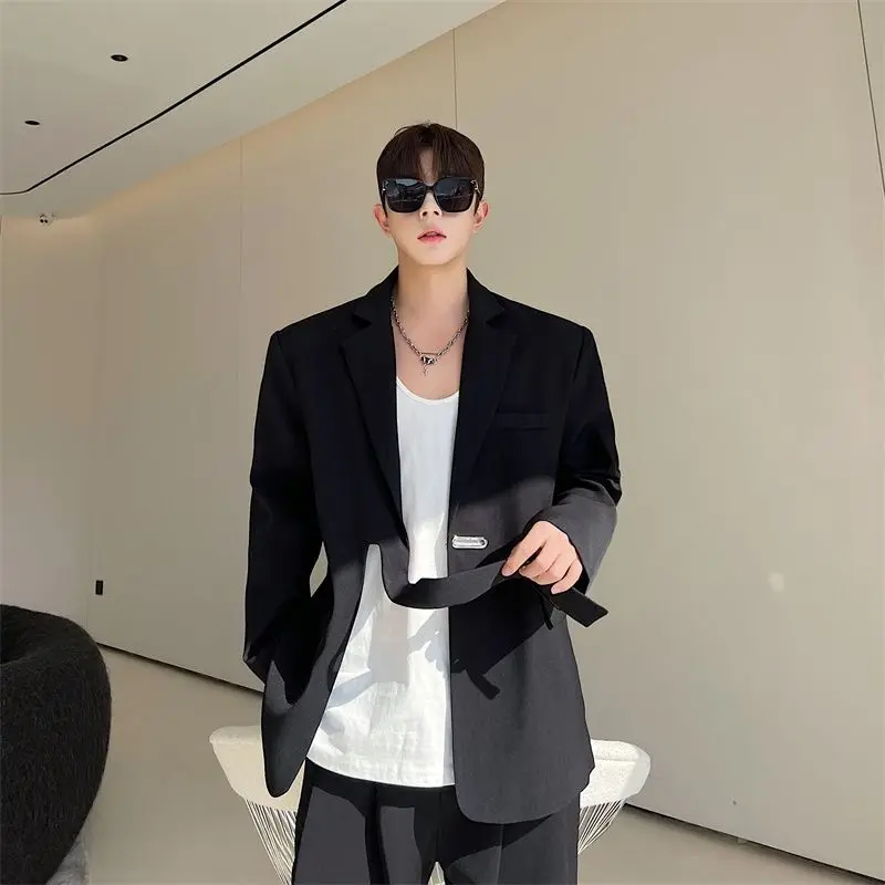 Senior Ribbon Design Men Smart Business Blazer Coat Handsome Luxury Banquet Korean Jacket Party Wedding Club Dinner Streetwear