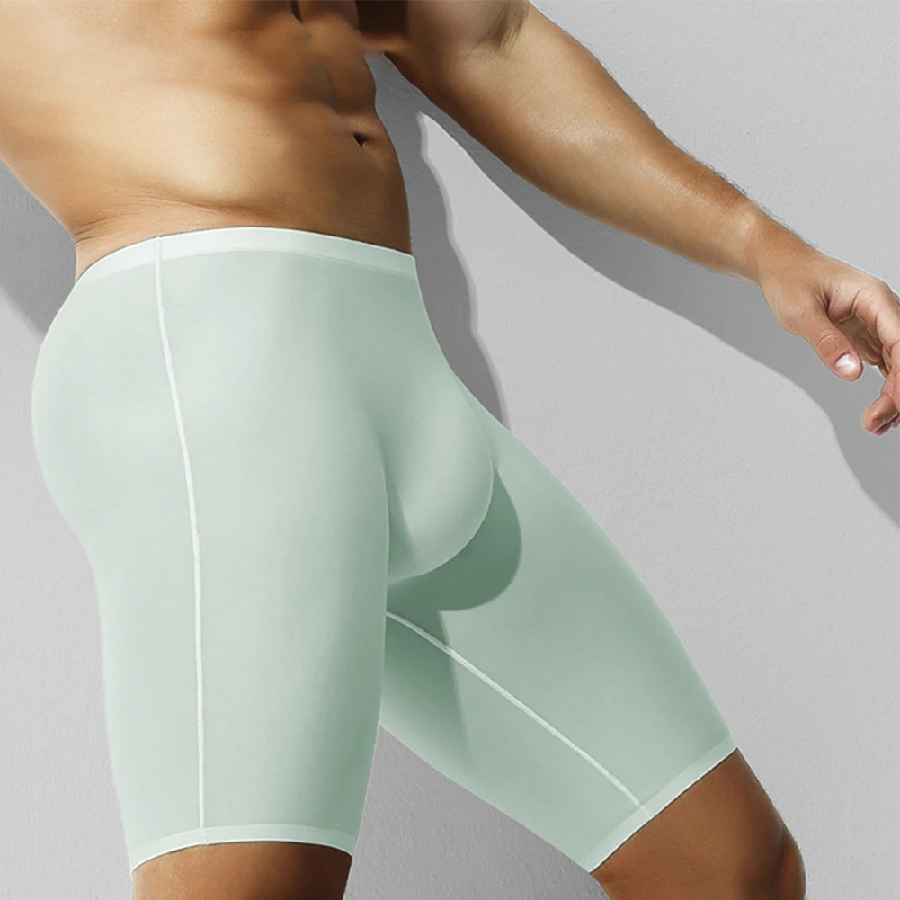 Mens Ice Silk Underwear Long Leg Boxer Briefs Trunk Sport Shorts