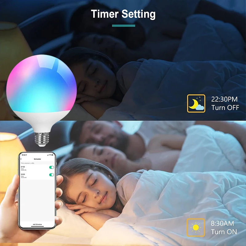 220V Tuya Bluetooth LED Bulb Dimmable 10W E27 Base Round Bulb G80 RGBCW Color Change Lamps Smart Life APP Group Control Timing
