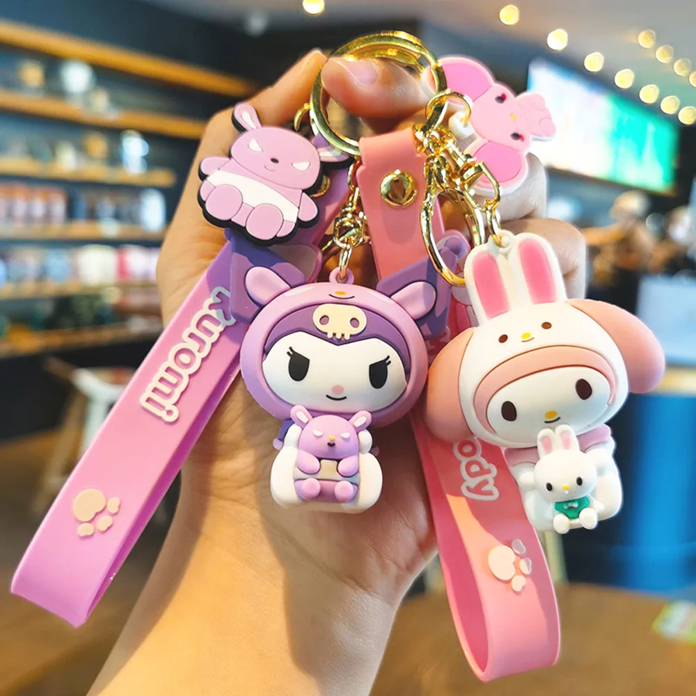 

New Sanrio Keychain Kuromi My Melody hug Bag Pendant Cinnamoroll Car Keyring Cute Cartoon Sanrio Accessories Kids Toys Gifts