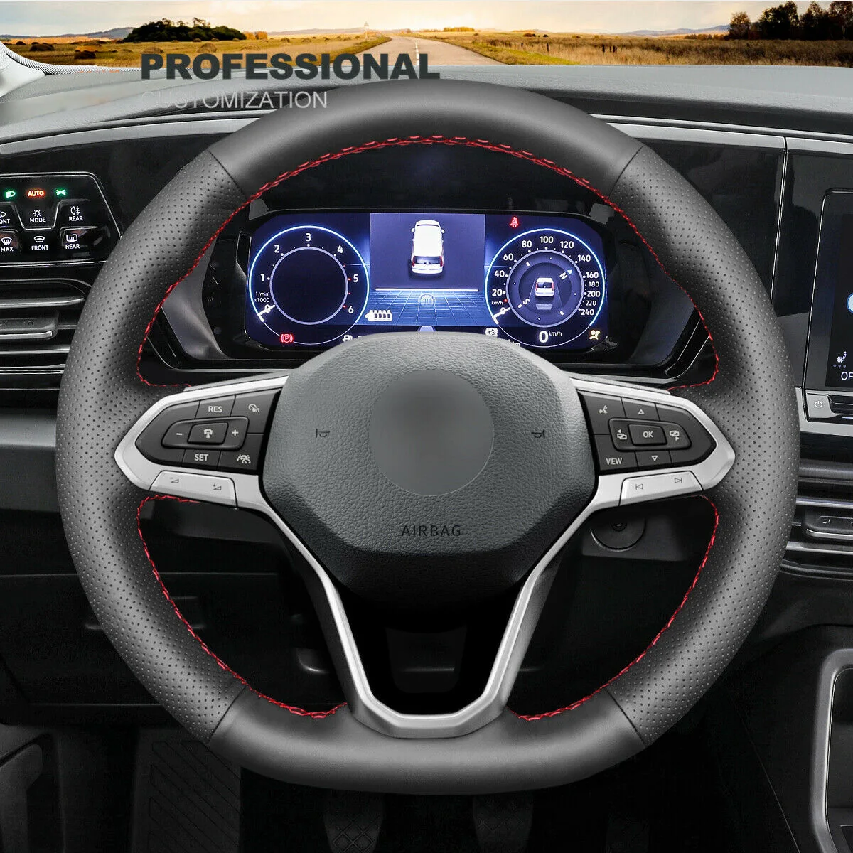 

Hand-stitched Black Leather Suede Steering Wheel Cover Wrap For Volkswagen VW Arteon Atlas Taos Car Accessories
