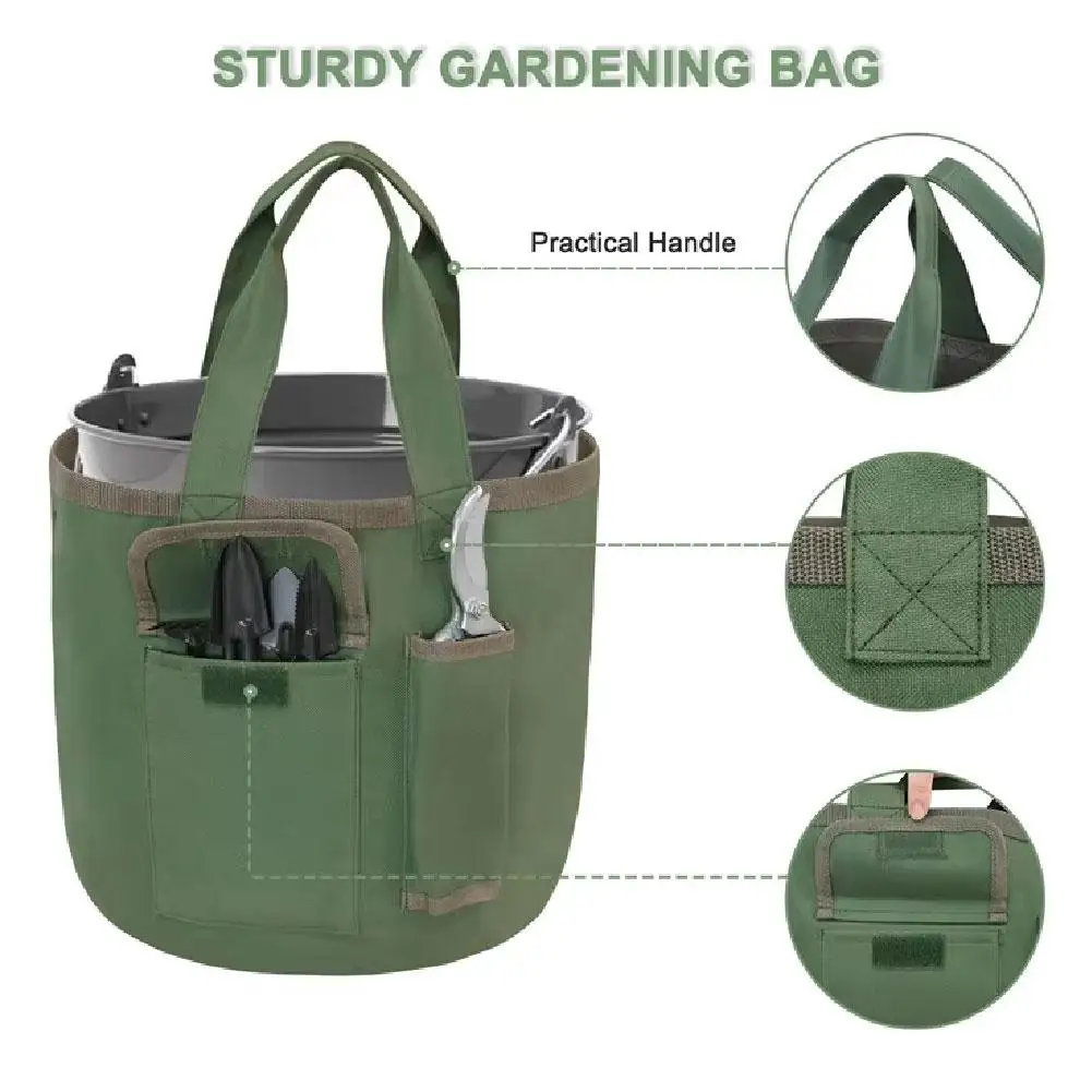 Bucket Bag Garden Tool Kit Gardening Supplies Organizer Canvas Gardening Organizer Tote With Multiple Pockets Waterproof