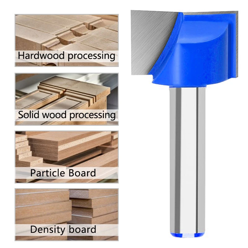 Uxcell 10mm Dia 8mm Shank Bottom Cleaning Router Bit, 2 Flutes Carbide Tipped Cutter Uncoated For Woodworking Blue