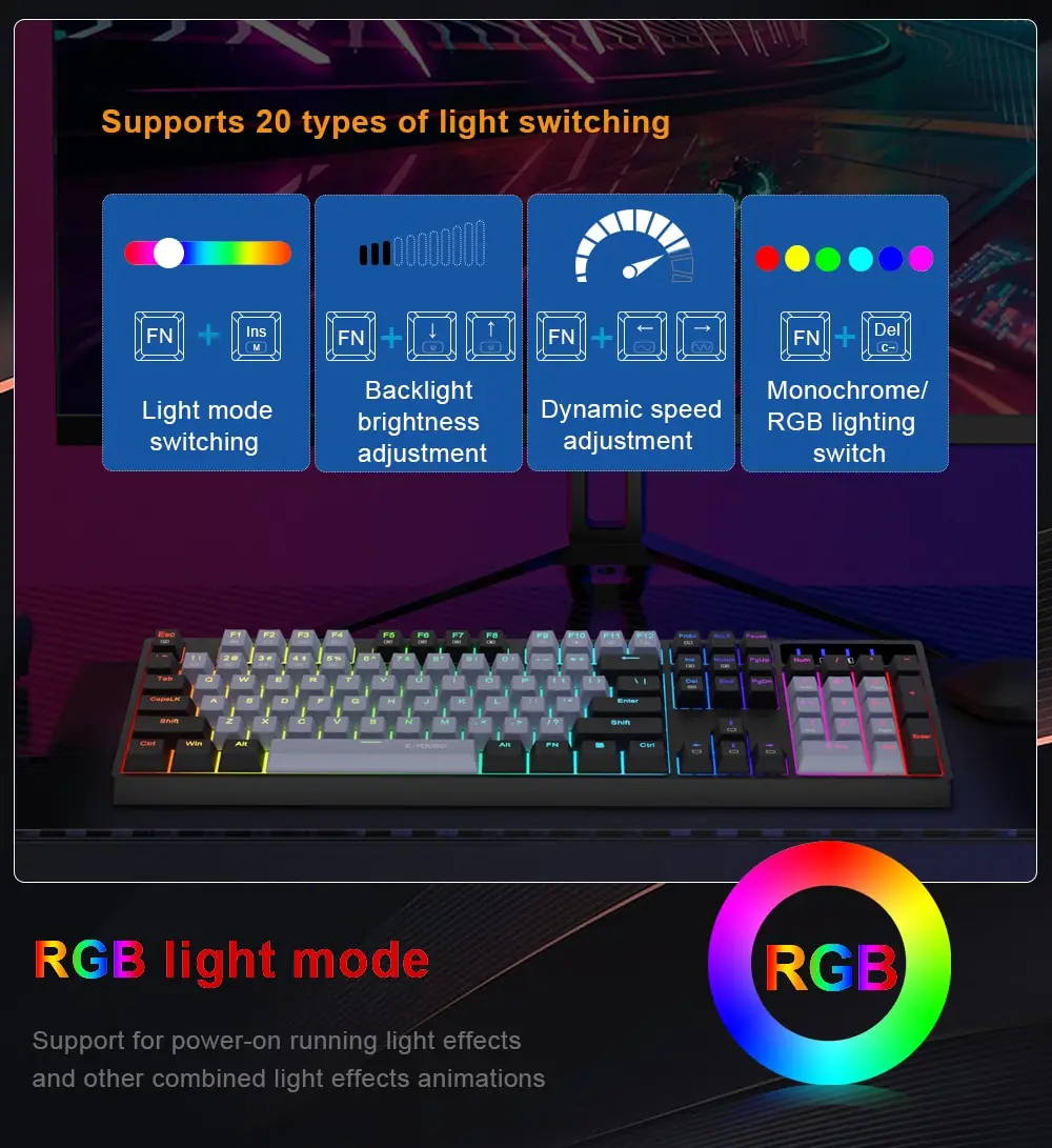 E-YOOSO Z14 RGB USB Mechanical Gaming Wired Keyboard Red Switch 104 Key Russian Brazilian Portuguese Gamer for Computer Laptop