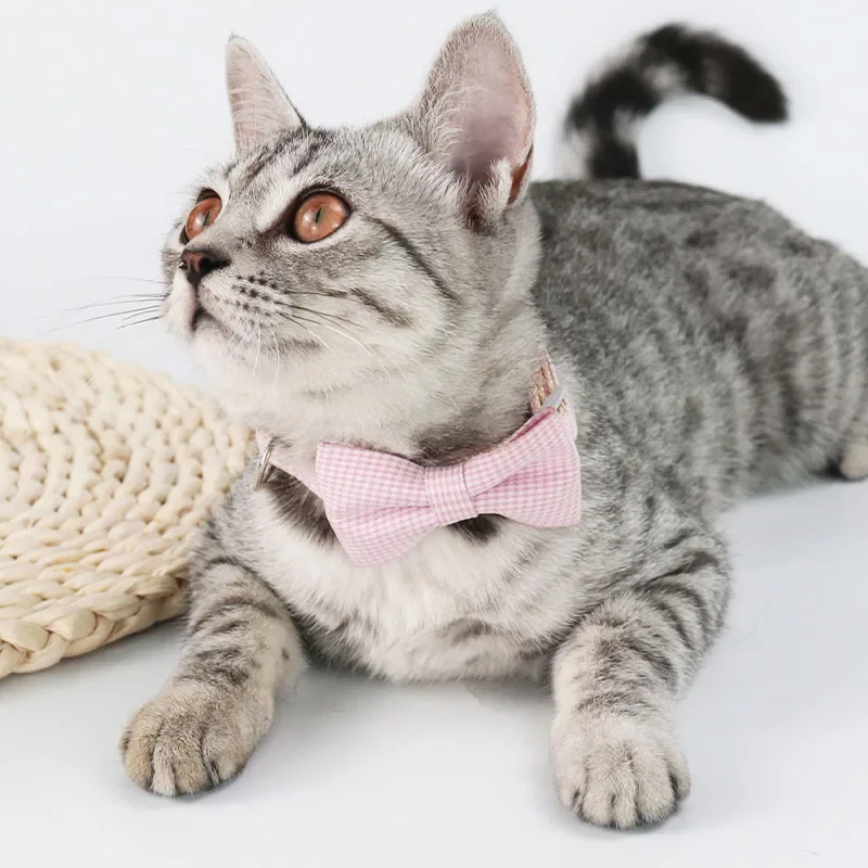 Stylish Plaid Cat Collar with Bow Tie