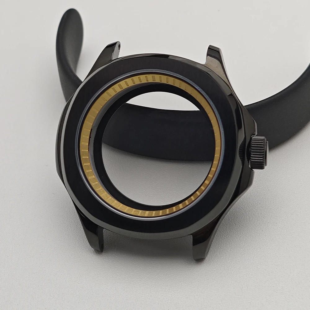 Black Steel Watch Case with Chapter Ring and Sapphire Glass, 39.5mm