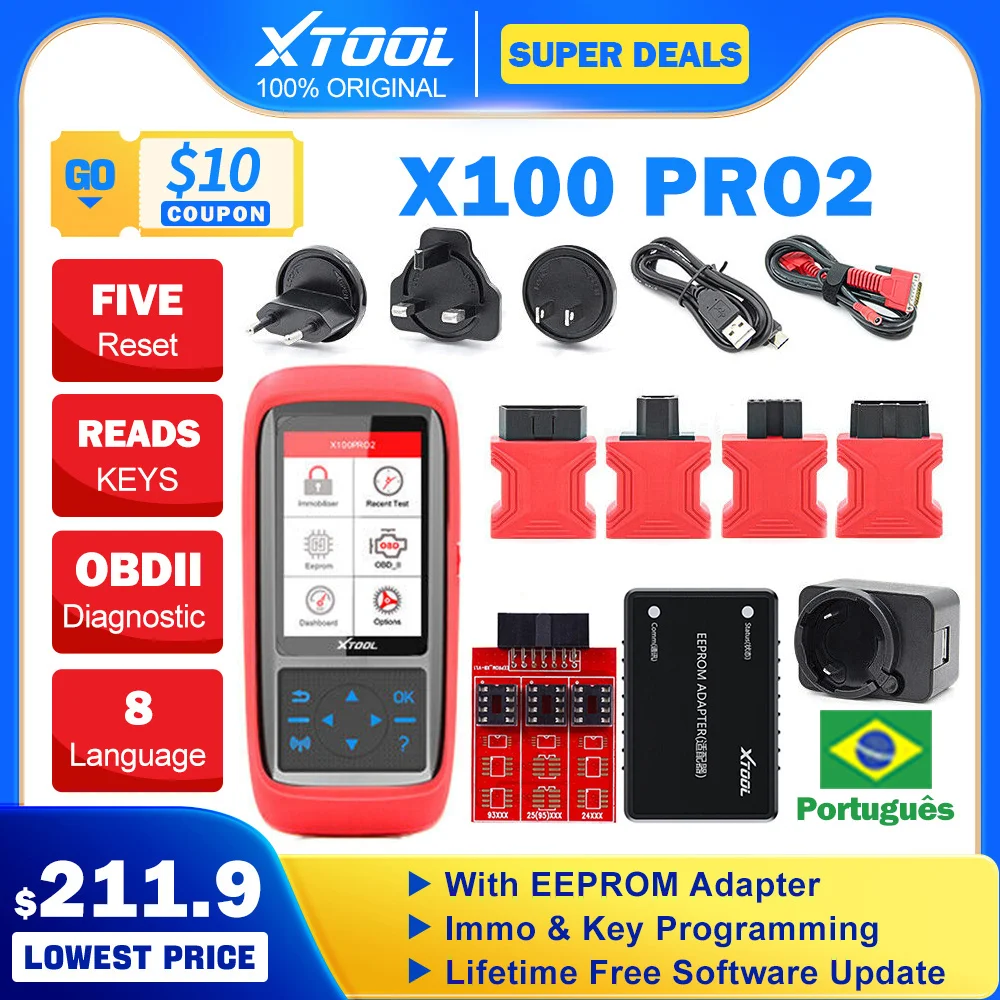 XTOOL 자동차 키 프로그래머, IMMO 자동차 진단 도구, OBD2 진단 자동차 스캐너, EEPROM 어댑터, 무료 업데이트, X100 Pro2