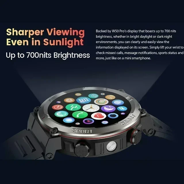 [Мировая премьера] Умные часы Blackview W50 Pro с дисплеем 1,45 дюйма, функцией Bluetooth PhoneCall, фонариком и аккумулятором 960 мАч, прочным смарт-браслетом 6
