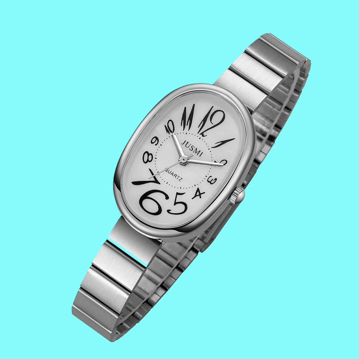 Ladies' exquisite and high-value Arabic numeral scale oval dial bamboo style steel strap quartz watch. 3