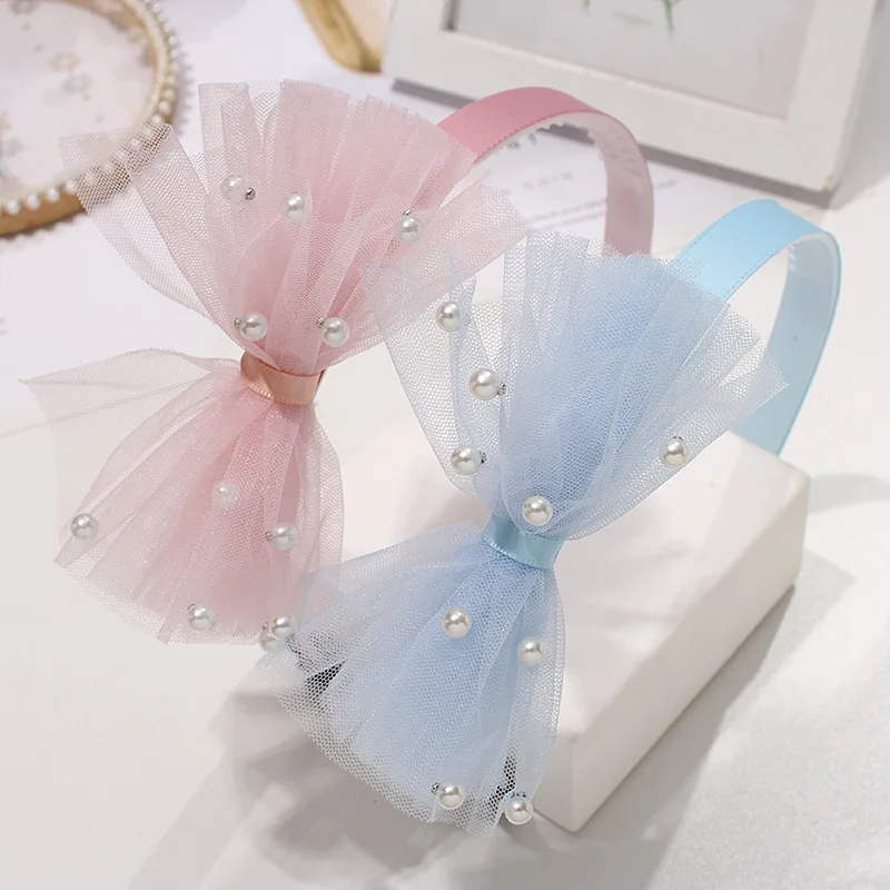 New Mesh Children's Hair Band Cute Princess Headband Lace Butterfly Bow Hair Ties Pearl Girl Scrunchies Women's Hair Accessories