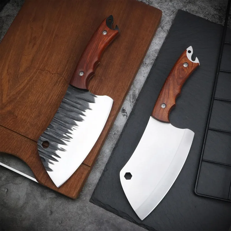 

Нож Мясницкий кованый из нержавеющей стали, кухонный шеф-нож для мяса, для рыбалки, кемпинга, барбекю, фруктов, с чехлом