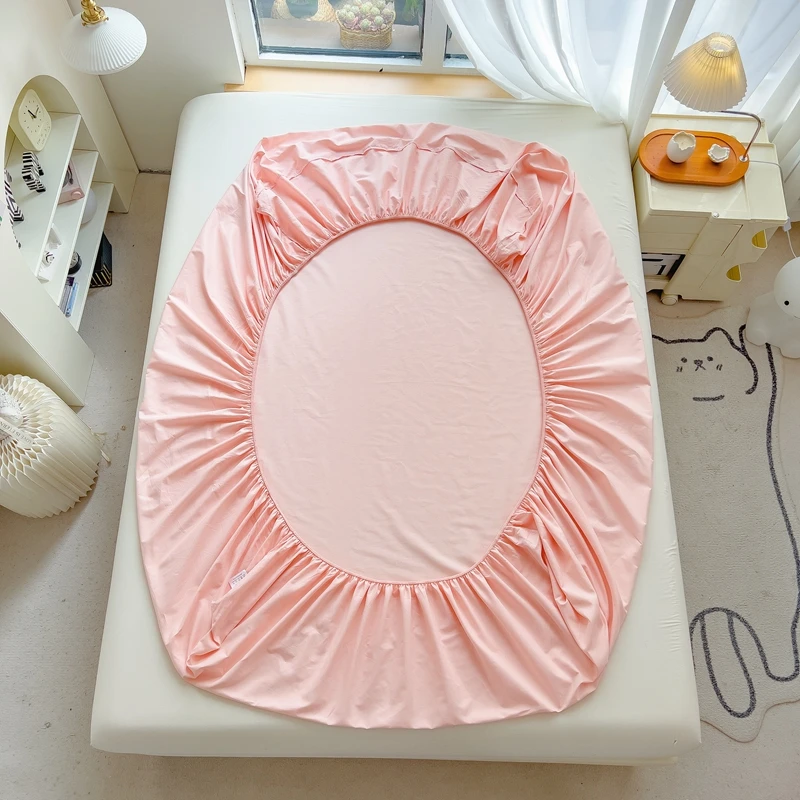 100% Cotton Pink Fitted Sheet Dust Protector Cover Universal Mattress Cover Bed Sheets Queen with Elastic Bed Linens Bedding Set 5