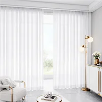 1pc Solid White Vertical Stripes Tulle Luxurious Chiffon Sheer Window Curtains for Living Room Modern Voile Organza Drapes 2