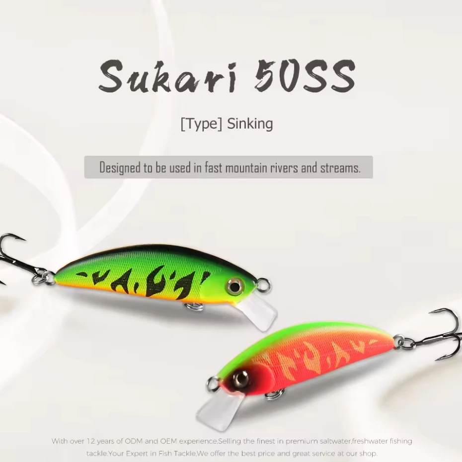 50mm 5g Crank Artificial Hard Bait Sinking Hot Fishing Lure Trout Mini Minnow Wobbler Fishing Tackle Freshwater BEARKING