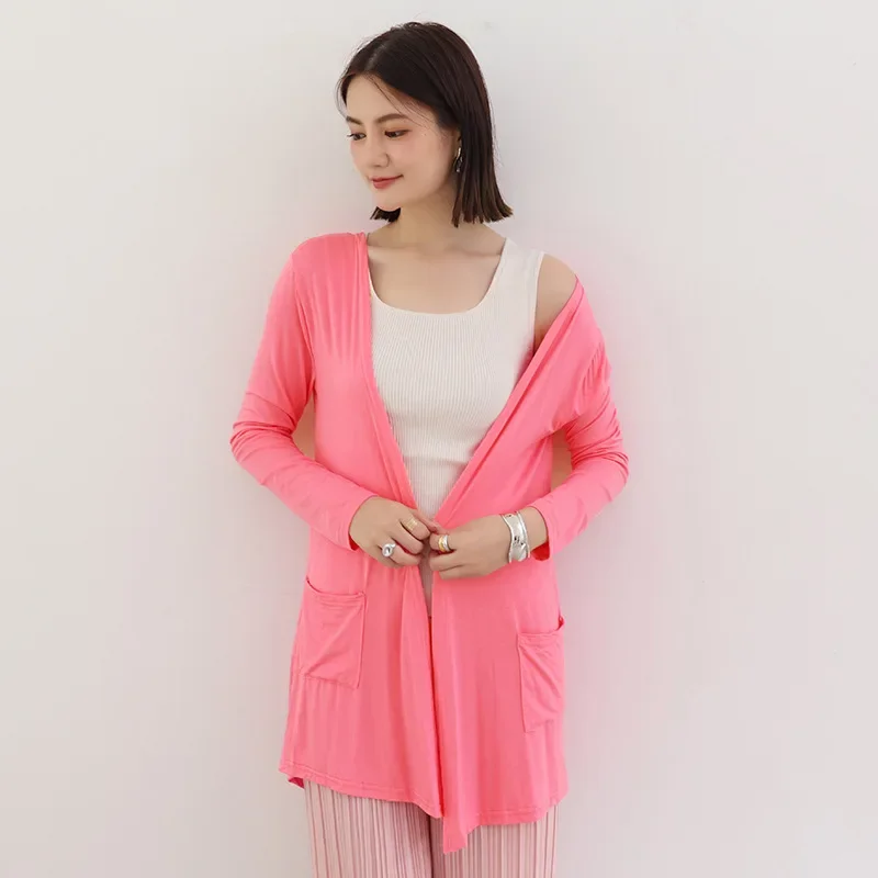 2024 Summer New Modal Cardigan For Women Long sleeves shirt Sun Protection Clothing Oversized Loose Beach cover up Thin Tops 4