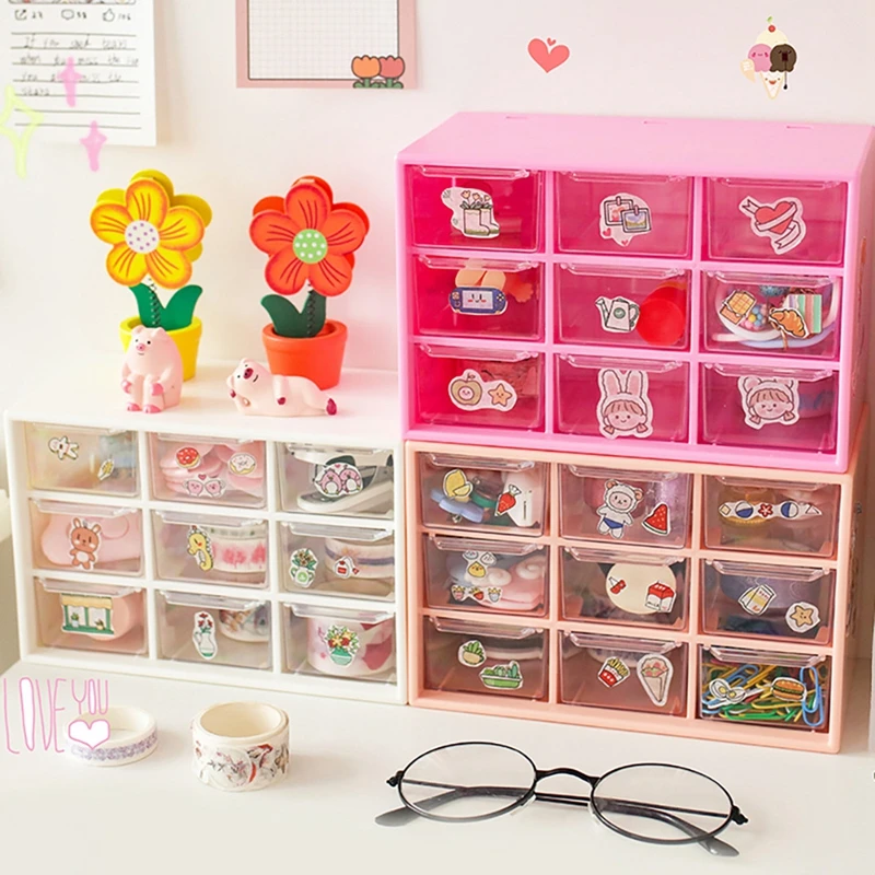 Kawaii 9 Grids ABS Drawer Desktop Organizer Multi-functional Cosmetics Makeup Office Desk Stationery Storage Box Holders desktop storage box,stationery organizer,desktop storage shelf,stationery storage box,desktop storage kit