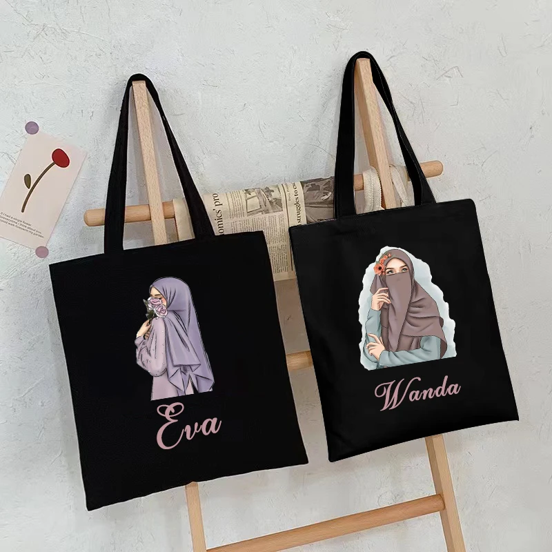 Personalized Customize Name Shoulder Bag Reusable Shopping Bag Folding Handbags Tote Bag Convenient Large-capacity Canvas Bag