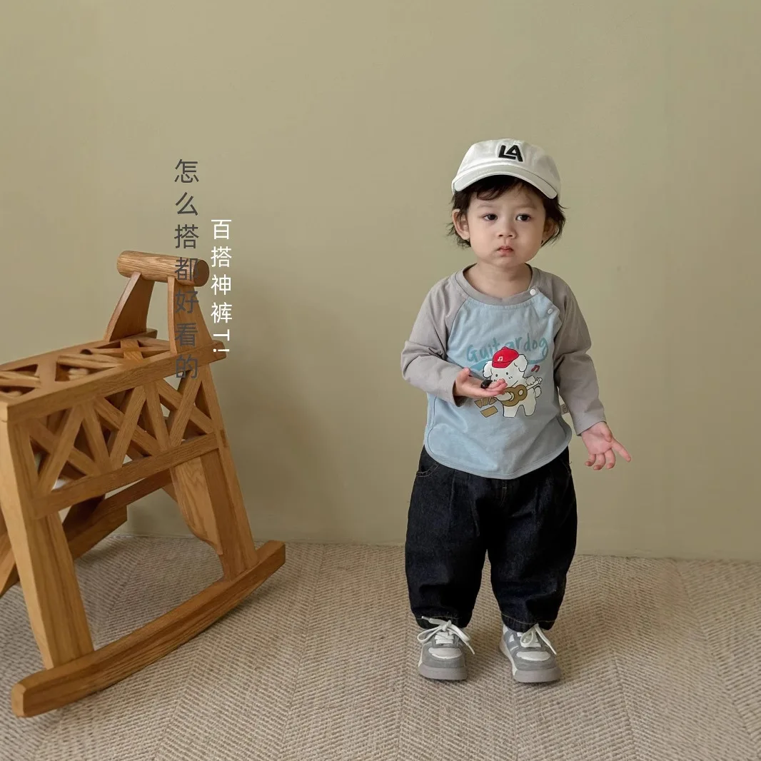 6431 아동 캐주얼 바지 봄 가을 패션 바지 남아 여아 단색 직조 캐주얼 바지