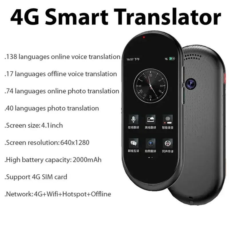 4G SIM Voice Translator 4.1inch Chat GPT Multi-Language A10 Intelligent Real-time Translation Device Global Travel Learner