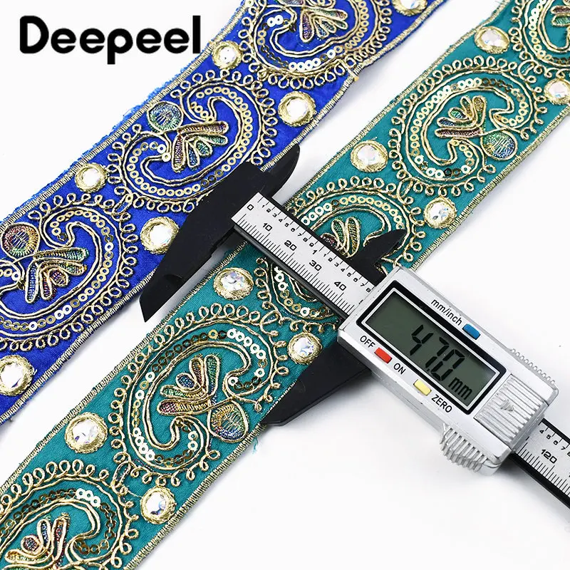 2/5/10Yards 5cm Sequins Embroidery Lace Trim Jacquard Ribbon Webbing Clothes Dress Decoration Trimming Sewing Craft Accessories