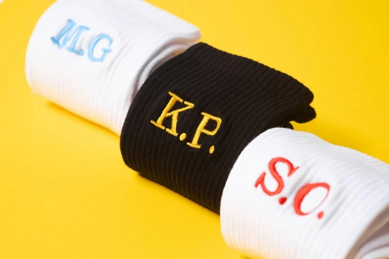 Personalised Initials Socks - Custom Embroidered Initials on Men's Cotton Crew Socks Monogrammed Groomsman Gift Idea for Him