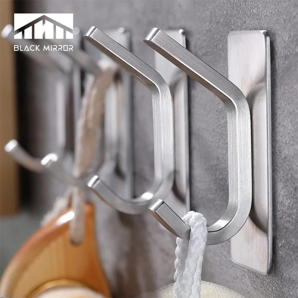 Towel Hooks Self Adhesive Bathroom Hooks 304 Stainless Steel Bathrobe Hooks Room Storage Hanger Strong Adhesion Stick Wall Hook