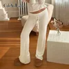 Cuteandpsycho Casual Solid Basic Pants Y2K Chic Floor Length Bottoms Vintage Aesthetic Mid Waist Drawstring Straight Trousers 1