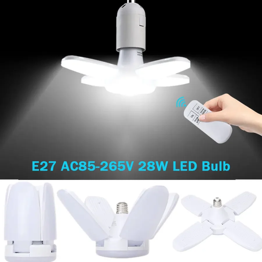 

E27 LED Bulb Fan Blade Timing Lamp 220V 110V 28W 360°Foldable Led Industrial Light Bulb Lamp For Home Ceiling Light Garage Light