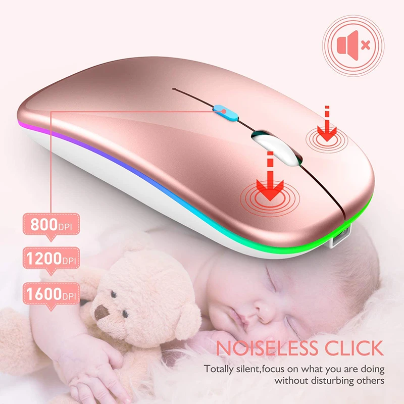 Mouse Ergonômico sem Fio para Jogos Compatível Bluetooth Ratos Recarregáveis Rgb Ratos Silenciosos Retroiluminado Led - Imagem 5