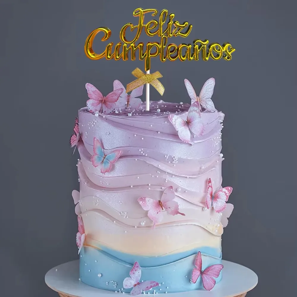 Golden Spanish Feliz Cumplieanos Cake Topper for Birthday Party