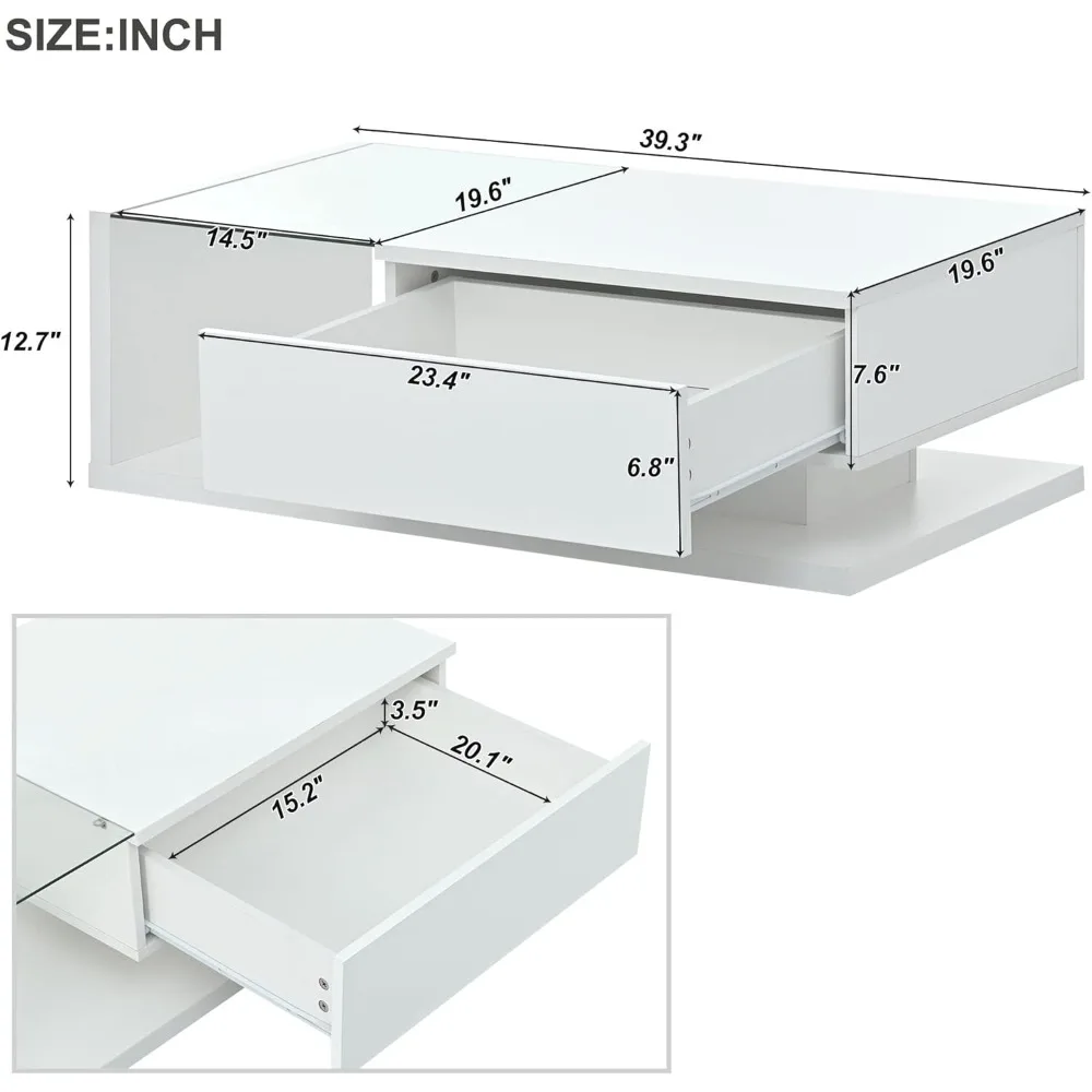 Coffee Table with Tempered Glass, Wooden Cocktail Tables with High-Gloss UV Surface, Modernist 2-Tier Rectangle Center Table 2
