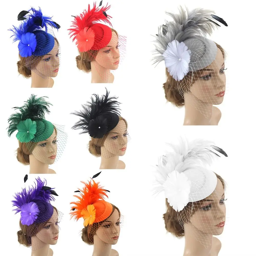 

Women Hair Accessories Clip Mesh Feather Party Headwear Fascinators Flower Hats Bridal Wedding Headband