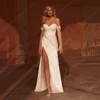 Fascinating Sexy Fork Women Wedding Dresses Off Shoulder Satin Surface Vestido De Novia Custom Made Chic Pleated Gown Customized 4